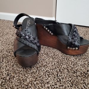 Black leather platform sandals, size 40/9